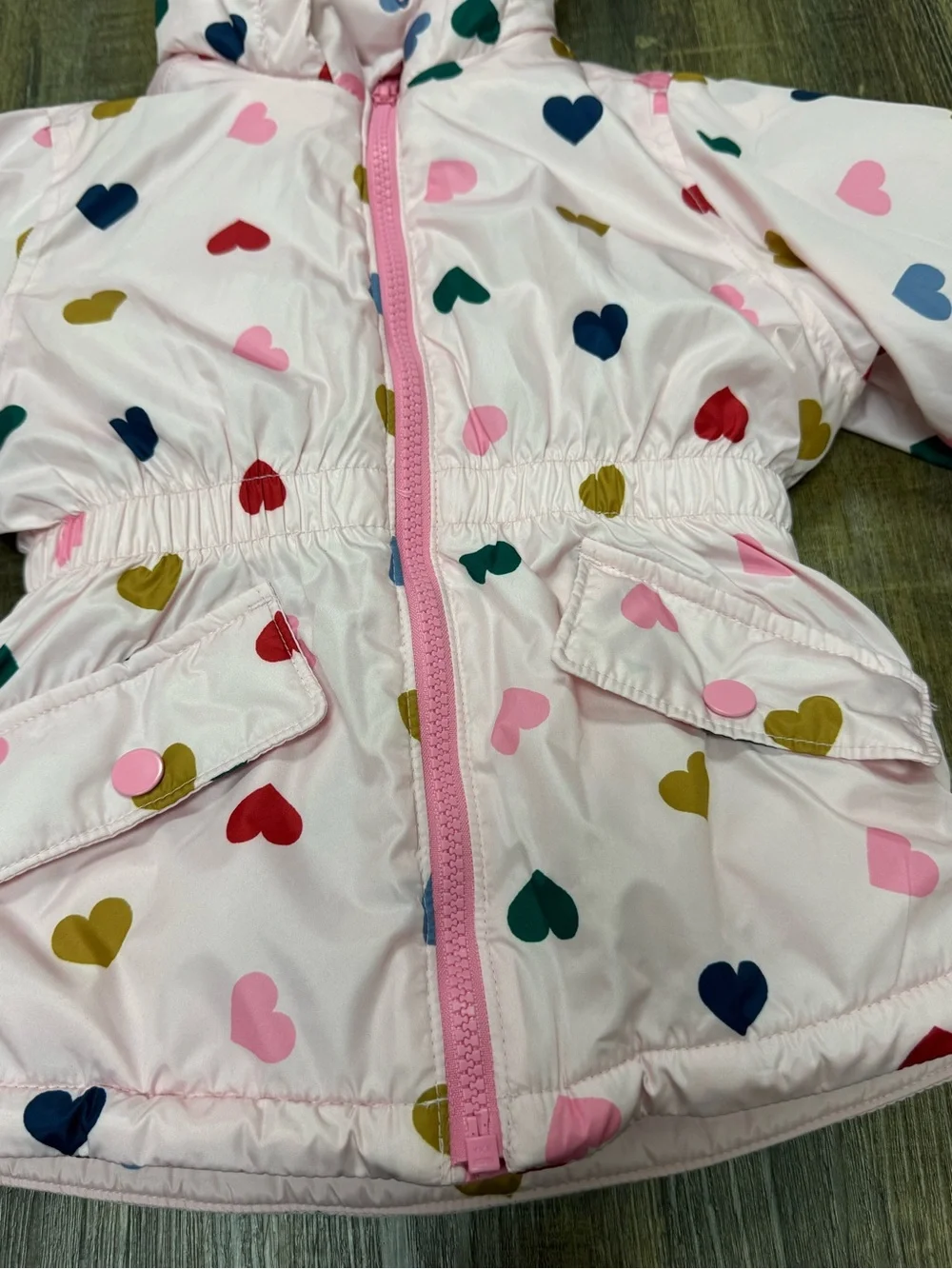 Old Navy Girls Winter Coat Pink Hearts Water Resistant Pockets 2T